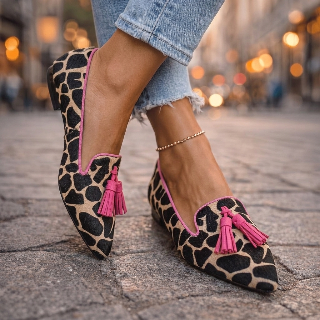 Leopard Print Pointed Toe Tassel Flats