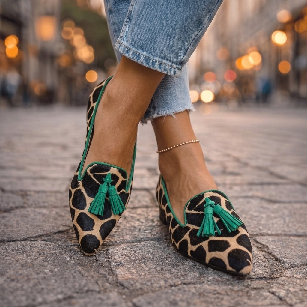 Leopard Print Pointed Toe Tassel Flats