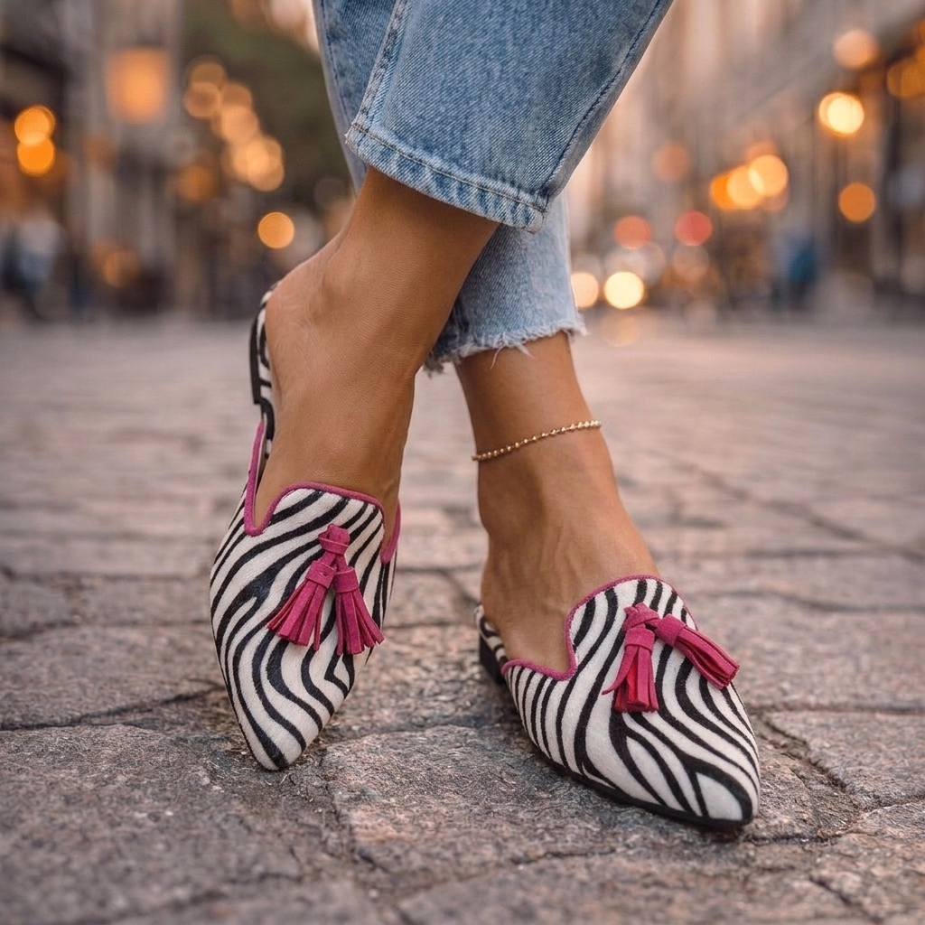 Leopard Print Pointed Toe Tassel Flat Mules