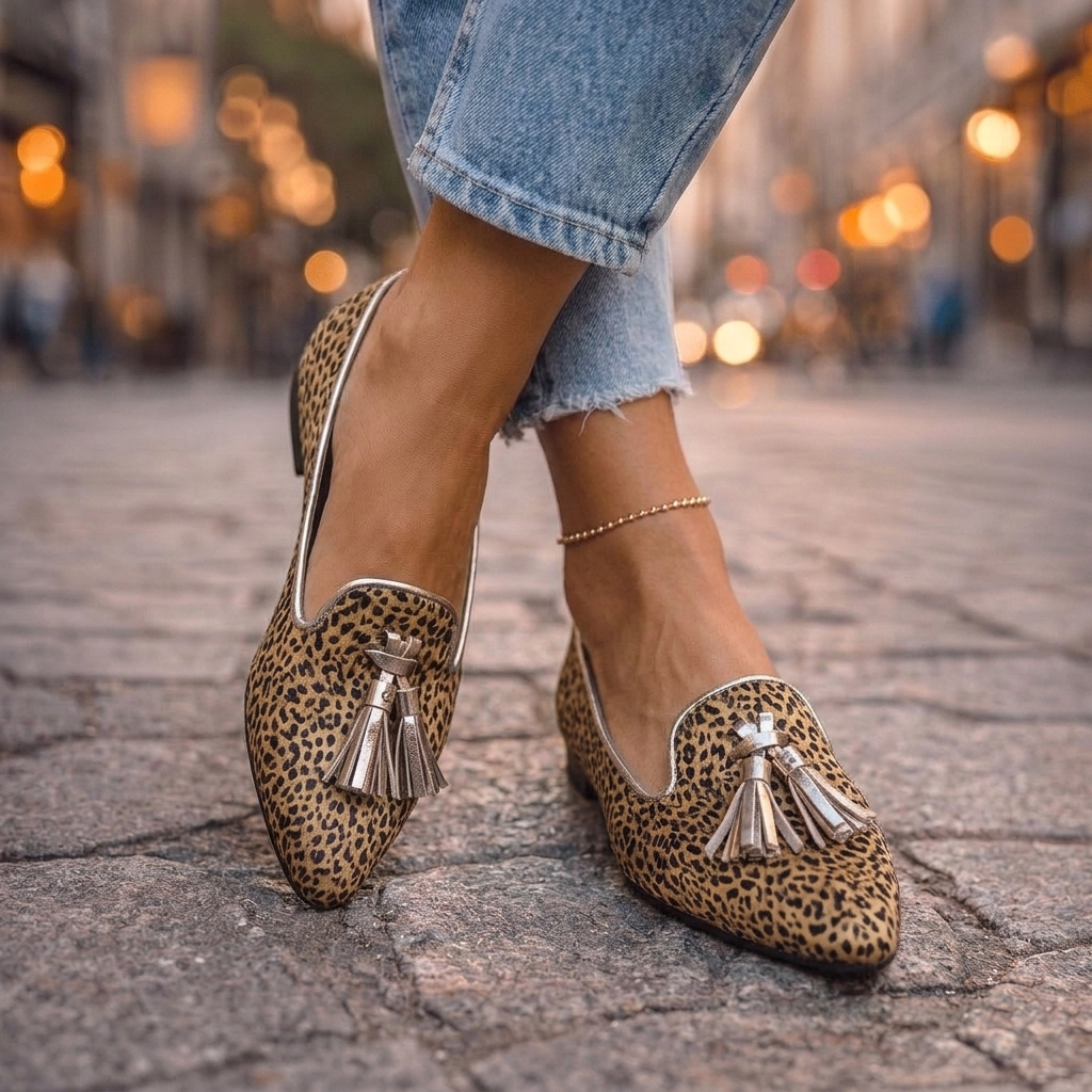 Pointed Toe Tassel Leopard Print Loafers