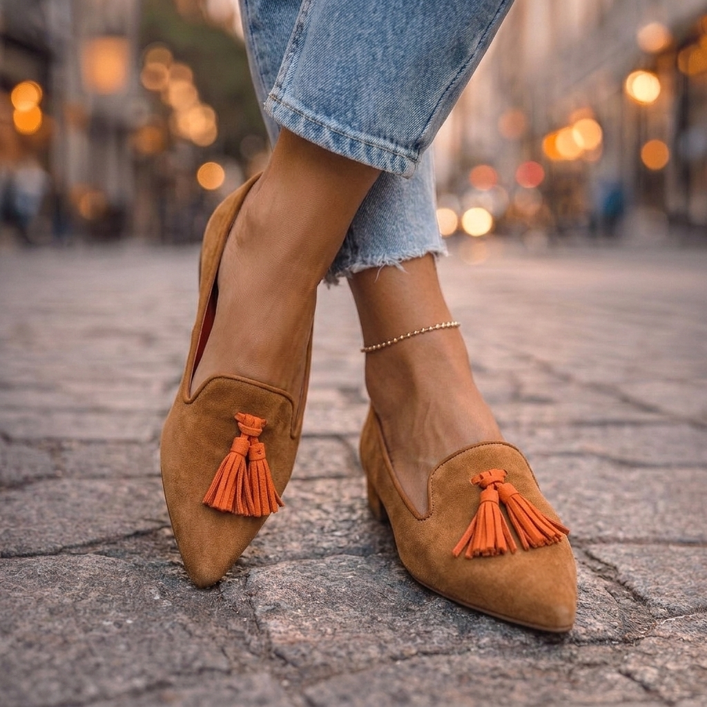 Pointed Toe Tassel Suede Look Loafers