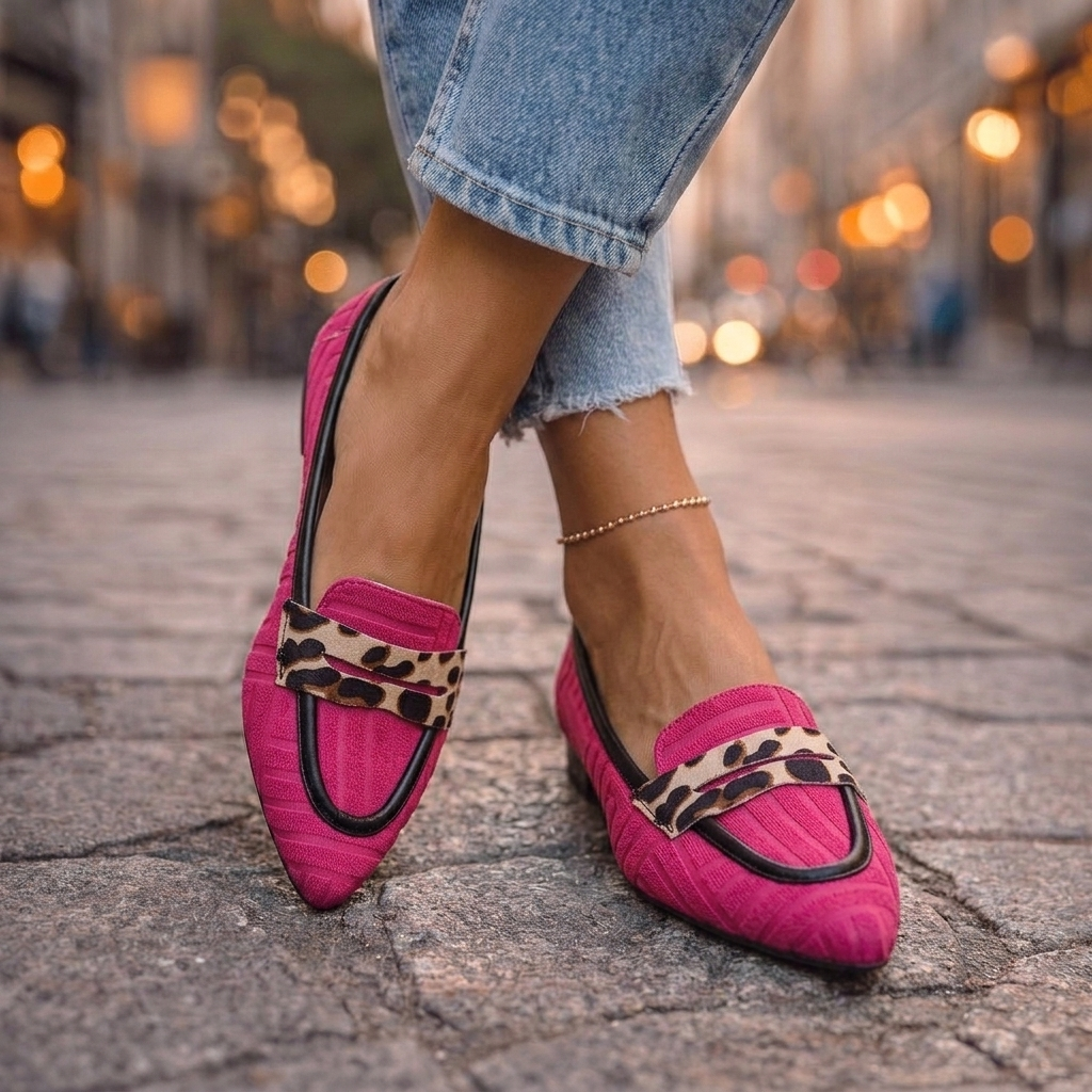 Pointed Toe Leopard Chain Trim Loafers