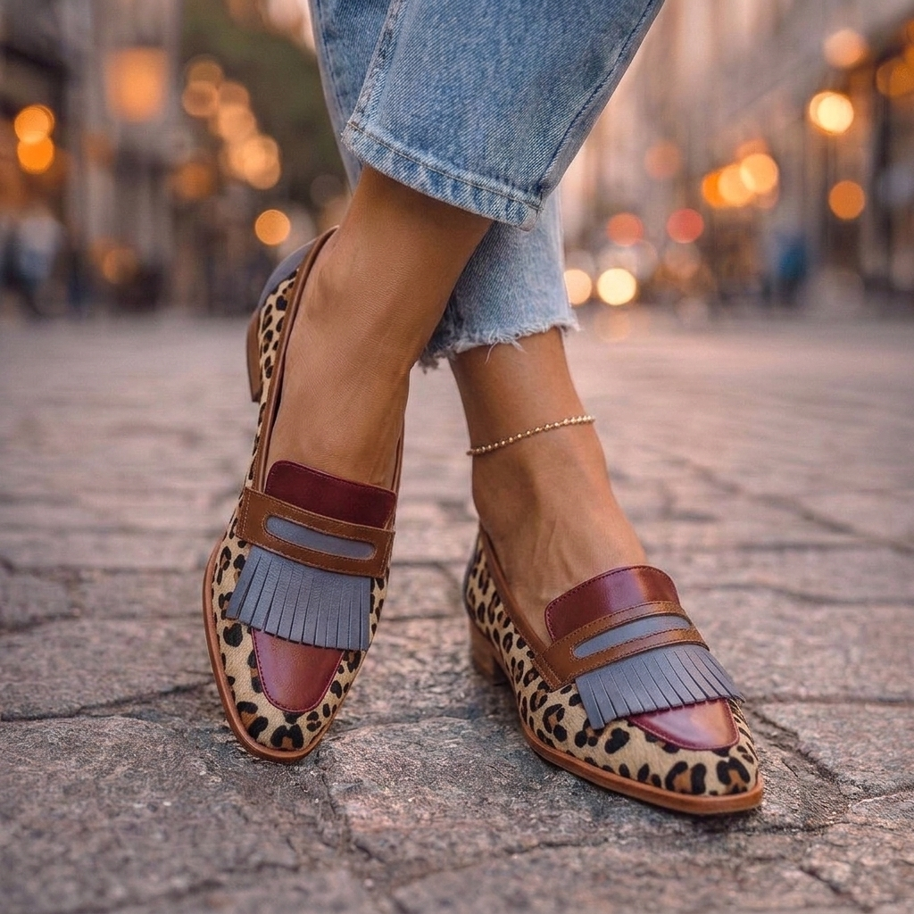 Leopard Print Tassel Square Toe Loafers