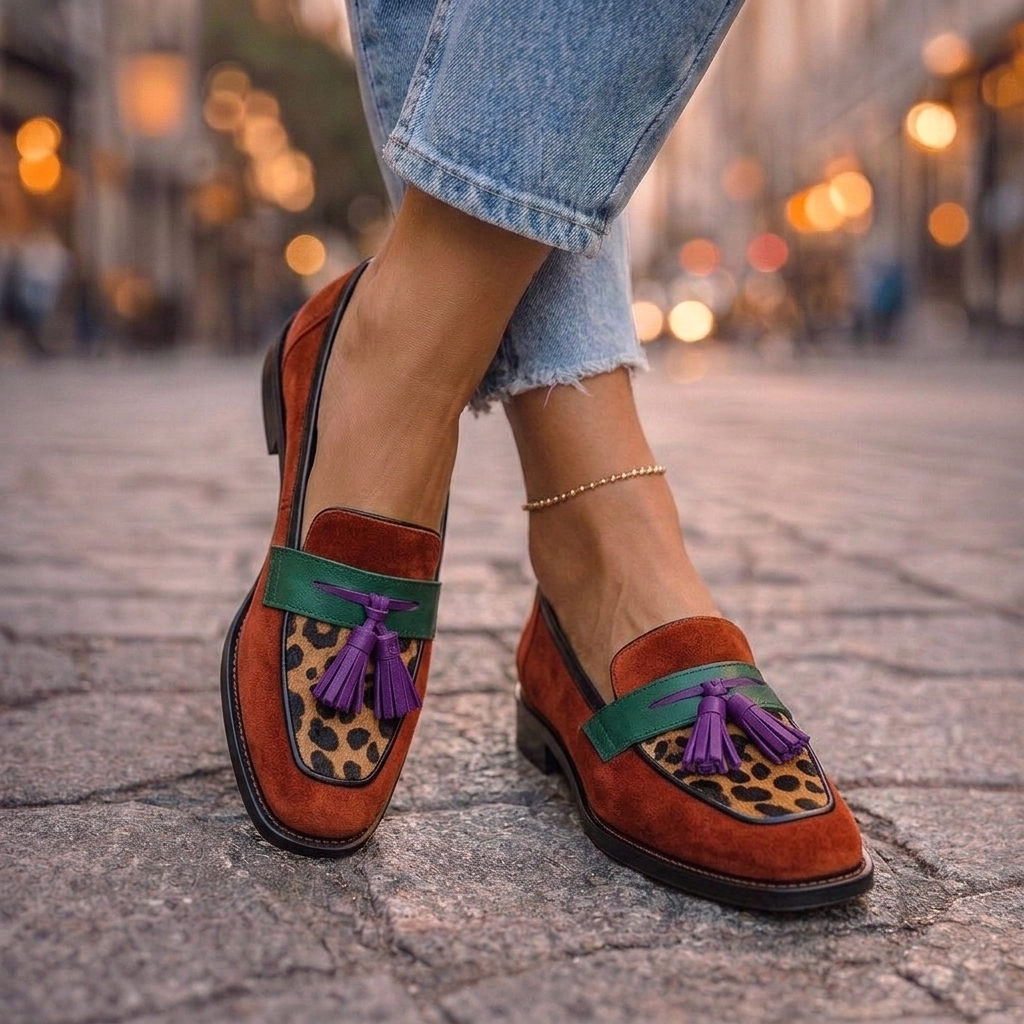 Square Toe Leopard Print Tassel Loafers