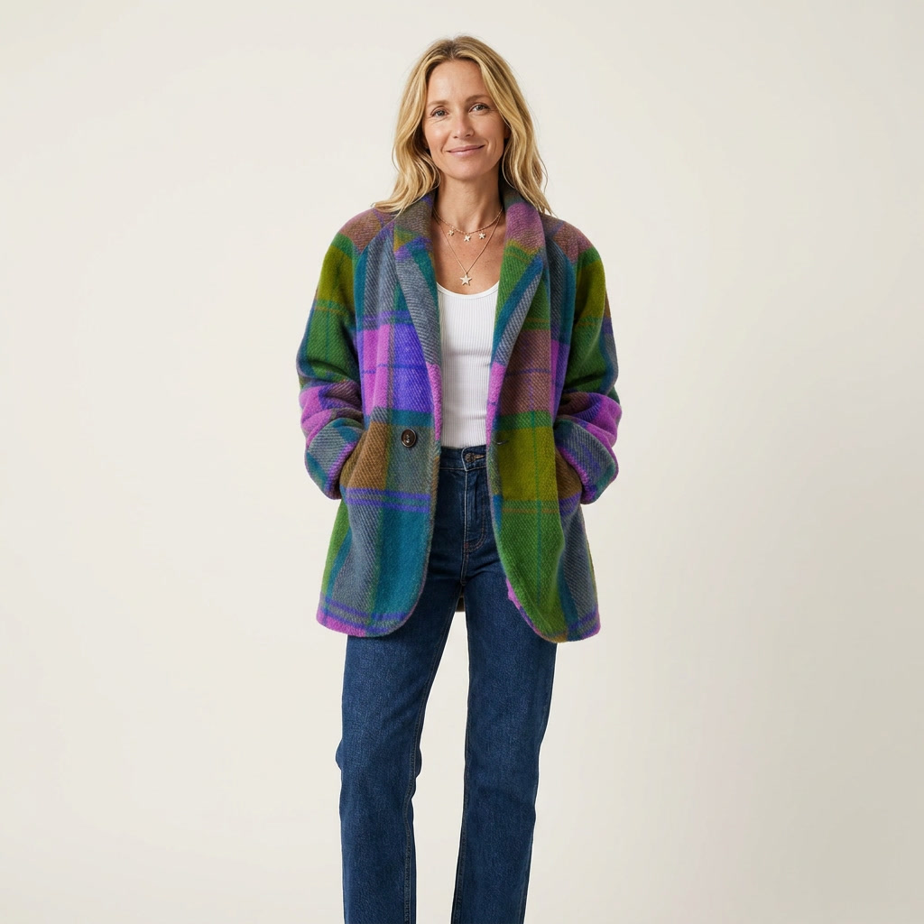 Elisiana | Plaid Multicolor Wide-Lapel Coat