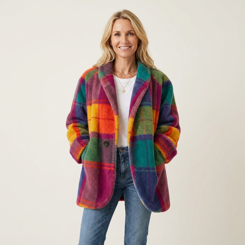 Elisiana | Plaid Multicolor Wide-Lapel Coat