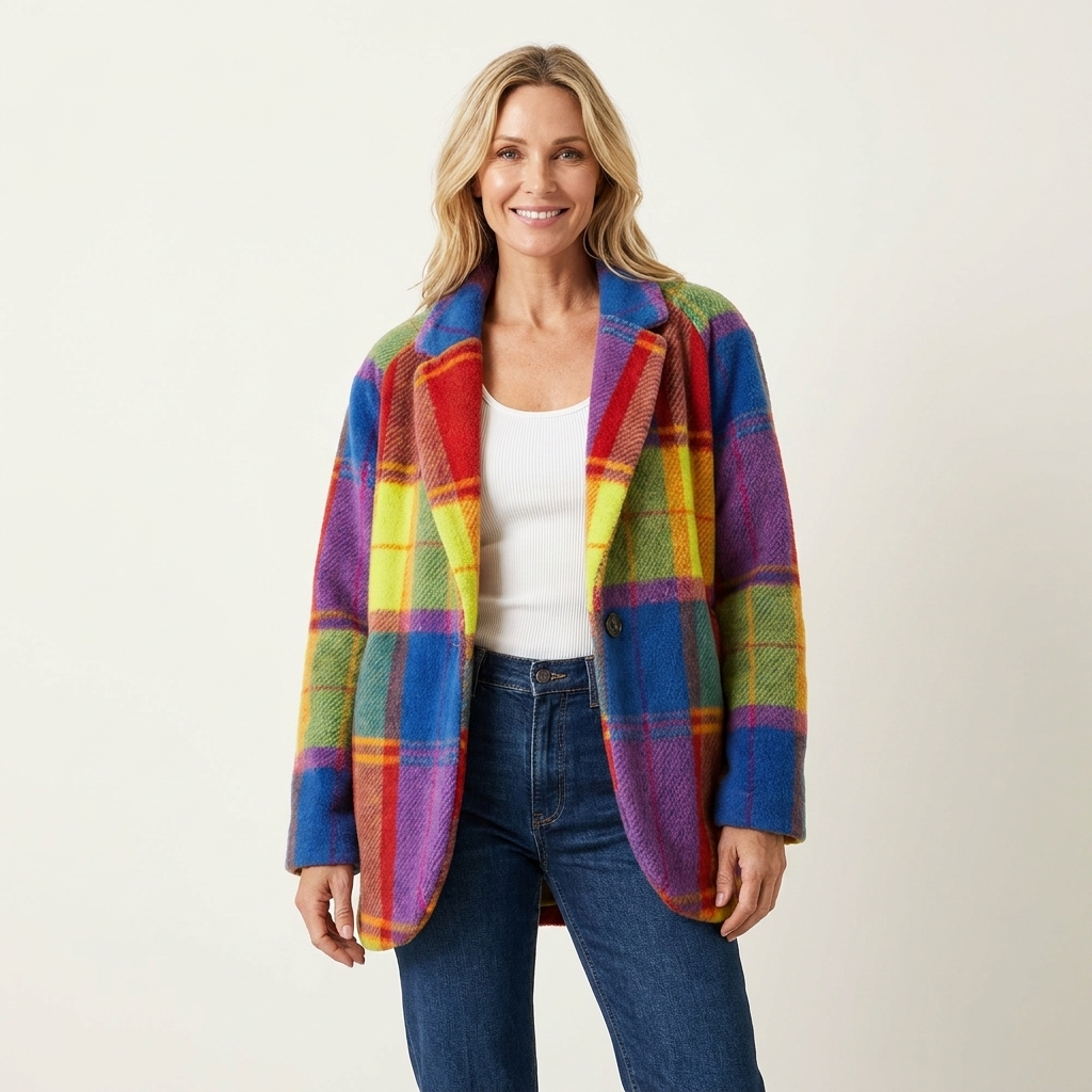 Elisiana | Plaid Multicolor Wide-Lapel Coat