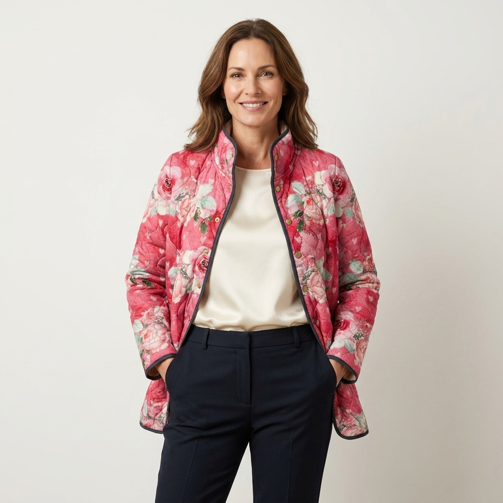 Freya | Charming Pink Floral Print Quilted Jacket