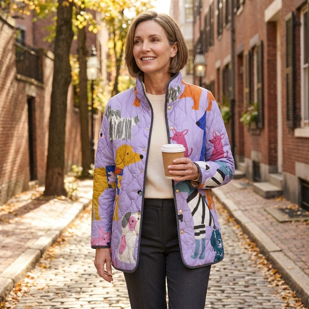 Rhea | Casual Quilted Jacket with Dog Print