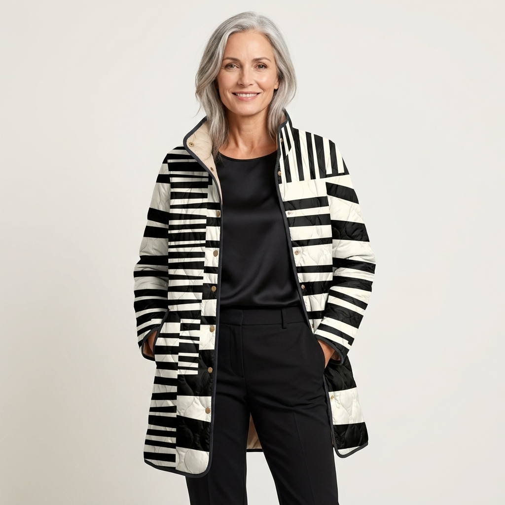 Miren | Black and White Abstract Quilted Jacket