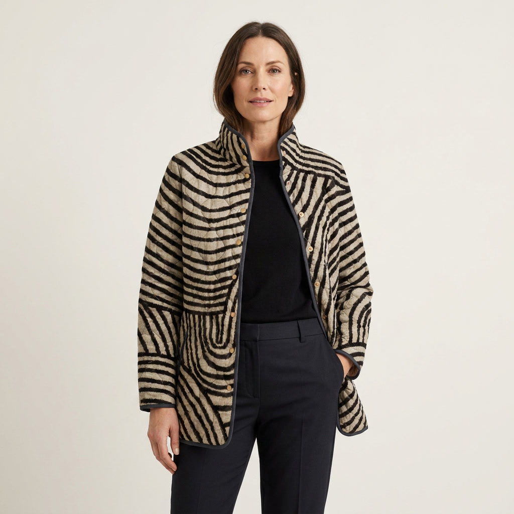 Inaya | Retro Hand-Drawn Circle Design Quilted Jacket