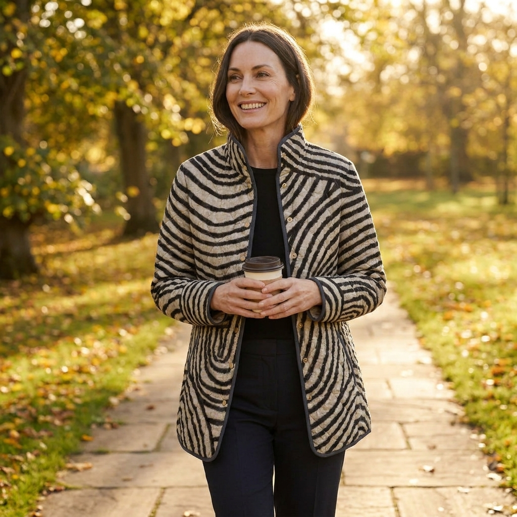 Inaya | Retro Hand-Drawn Circle Design Quilted Jacket