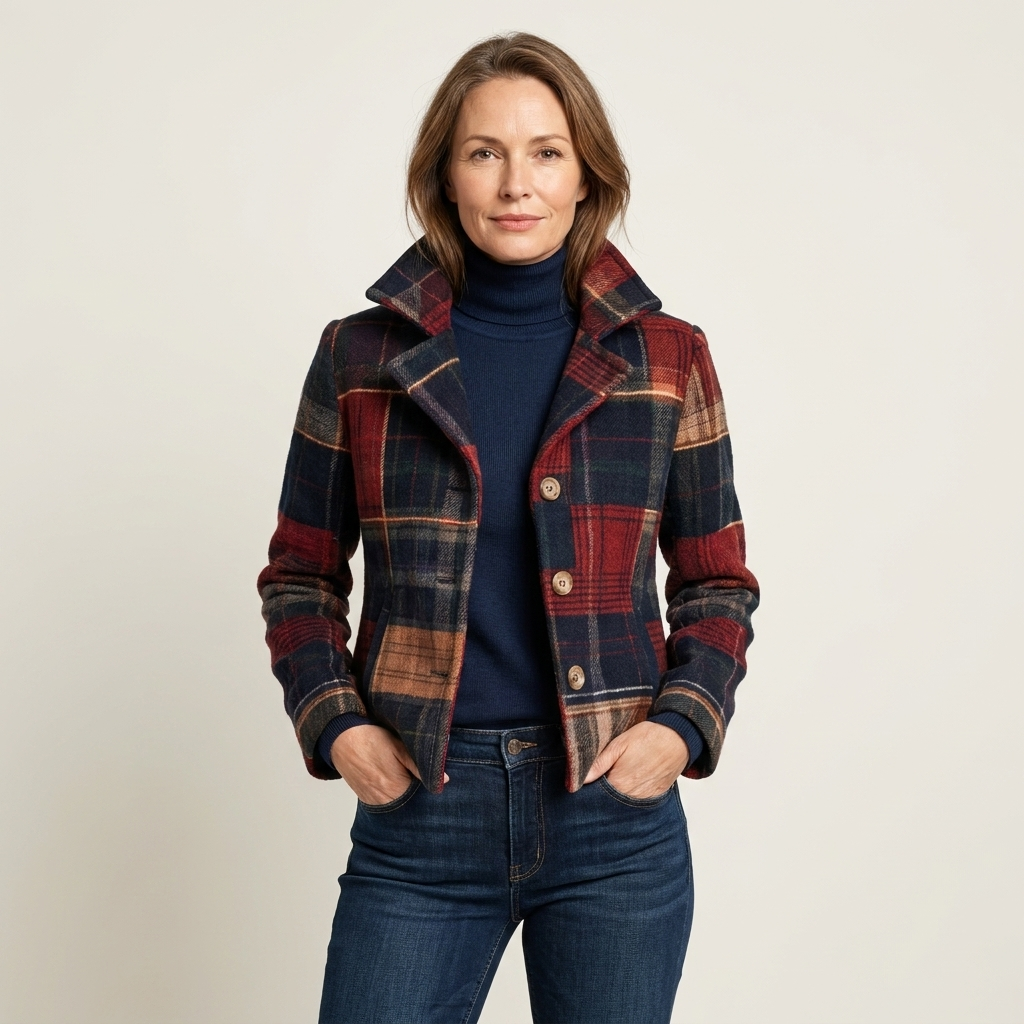 Irenia | Multicolor Plaid Notched Collar Wool Jacket