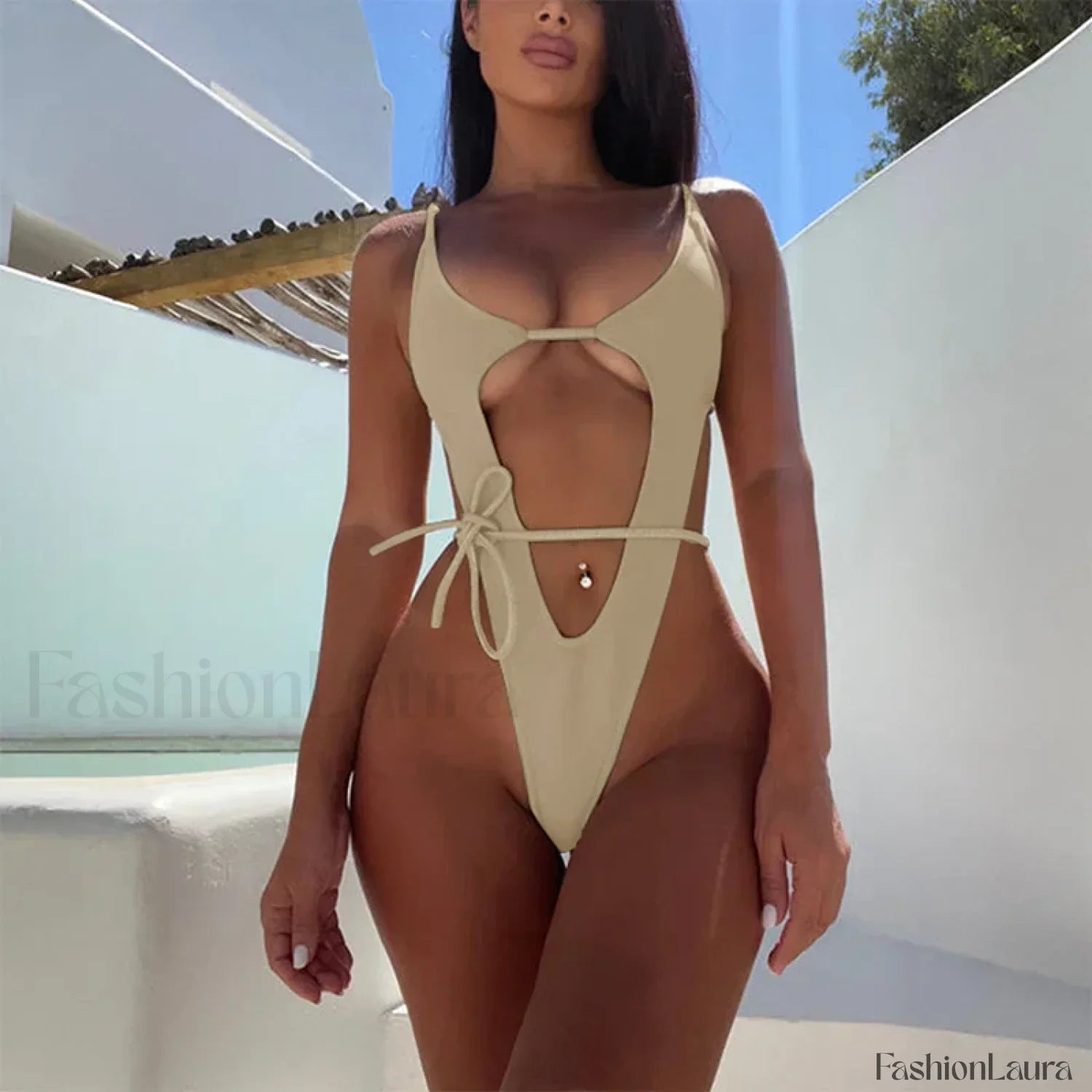 High Cut Solid One Piece Bikini Set