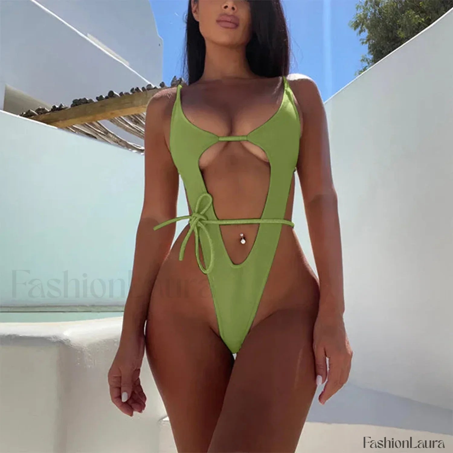 High Cut Solid One Piece Bikini Set