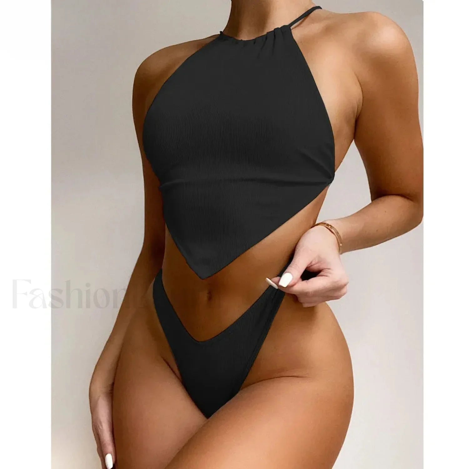 High Neck Brazilian Bikini Set BLACK / S