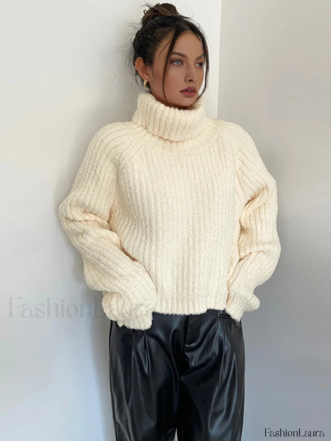 High Neck Graceful Ribbed Knit Sweater