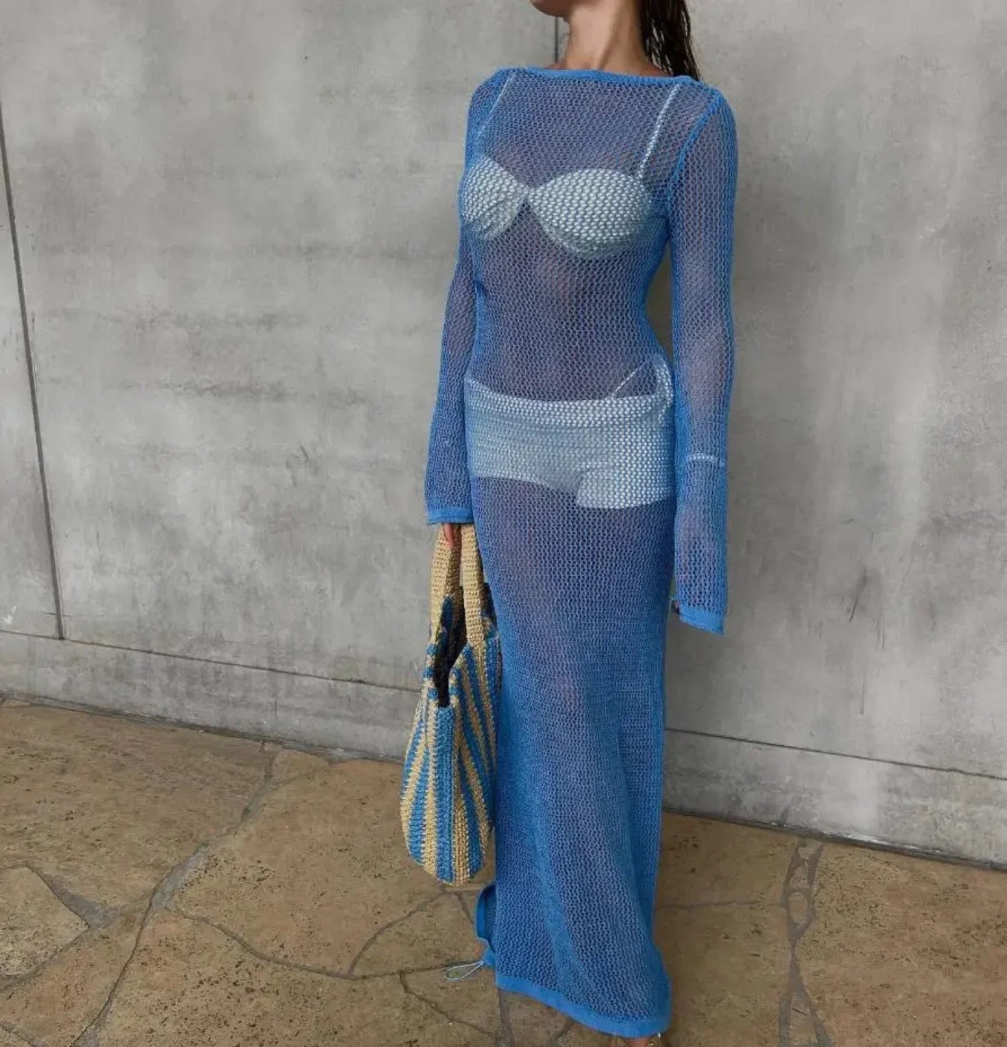 High Quality Backless Long Cover Up BLUE / S