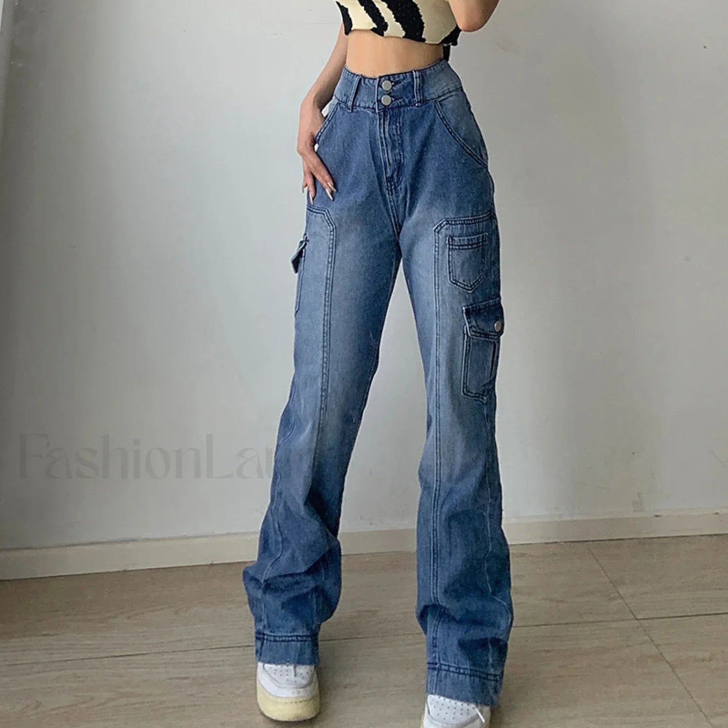 High Rise Loose Pocket Modern Wide Straight Leg Pants