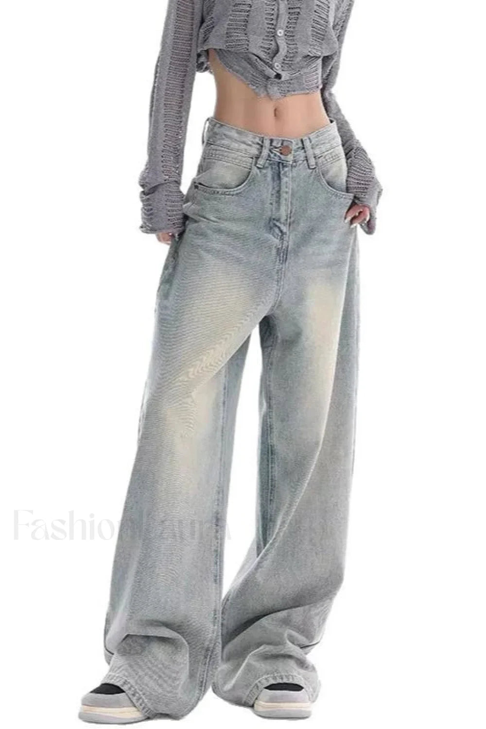 High Waist Draped Gradient Ripped Jeans