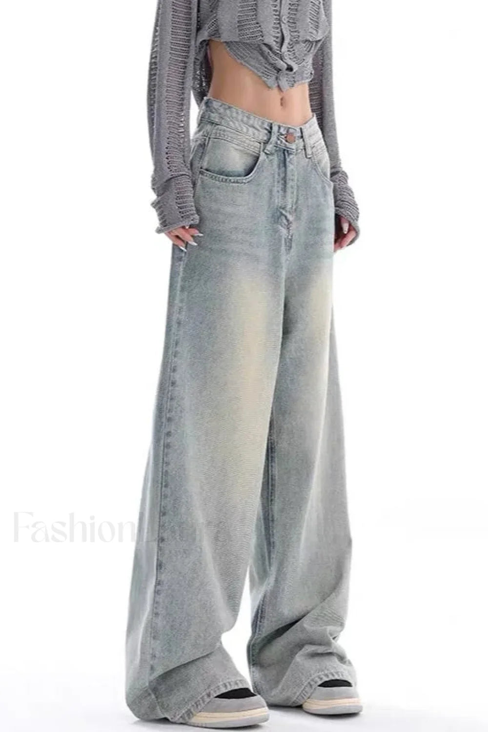 High Waist Draped Gradient Ripped Jeans