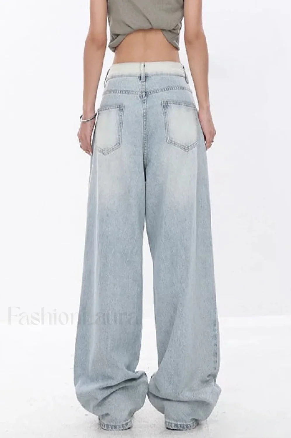 High Waist Draped Gradient Ripped Jeans