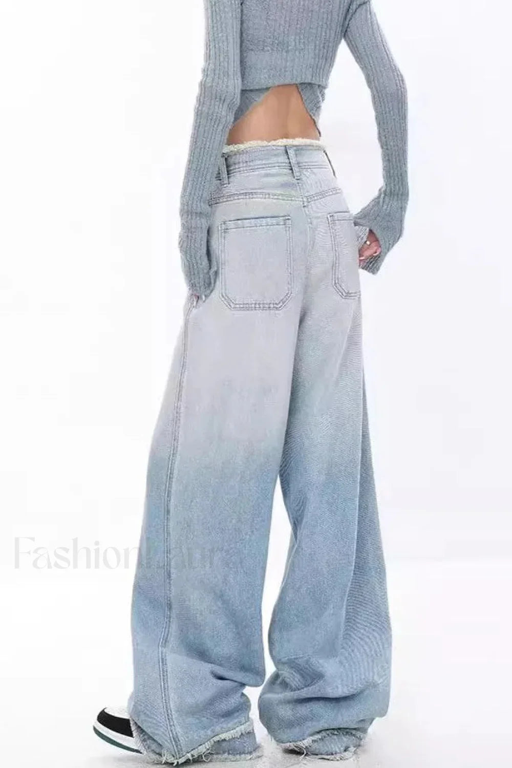 High Waist Draped Gradient Ripped Jeans