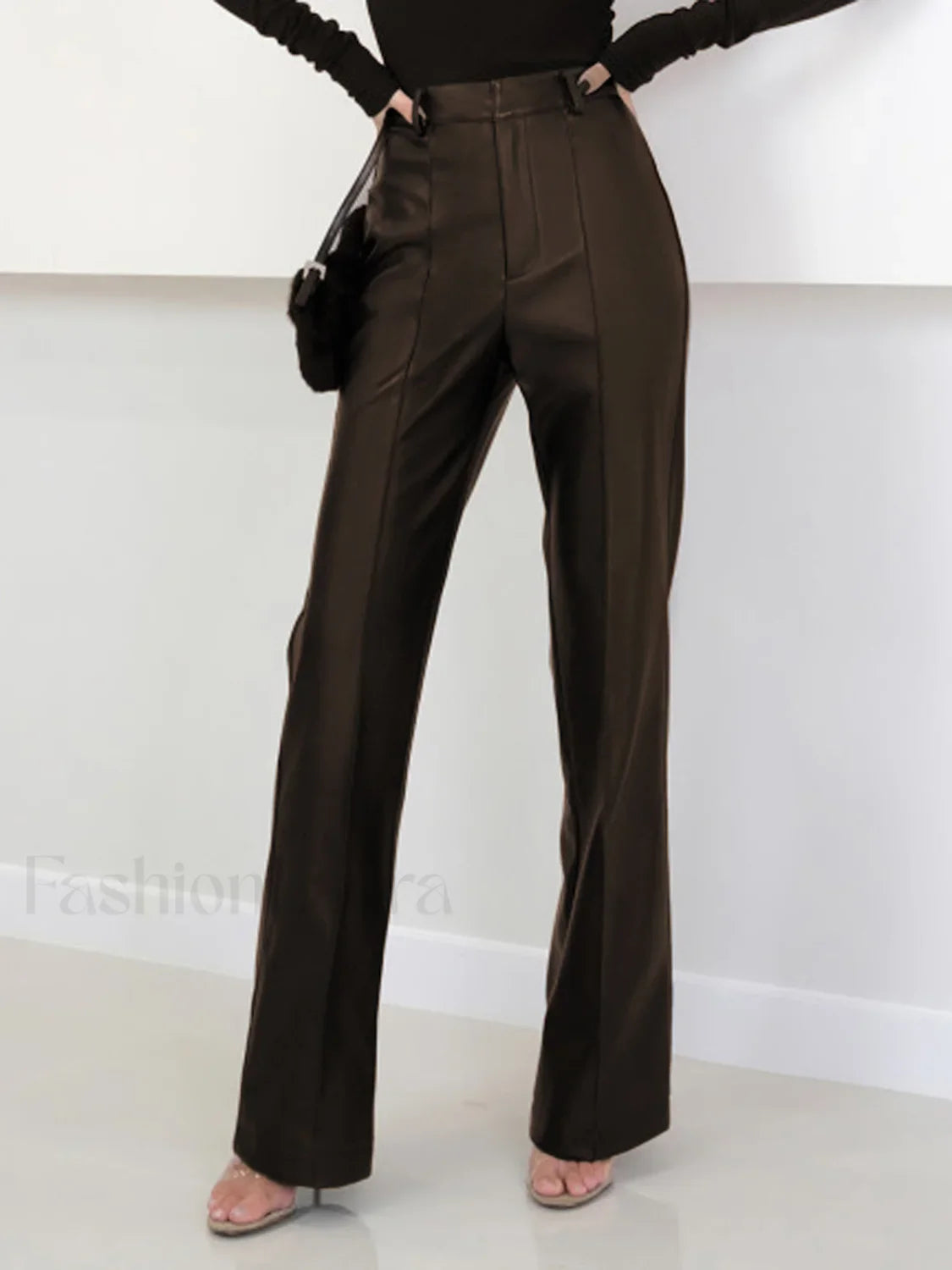 High Waist Faux Leather Pants Dark Brown / XS Pants