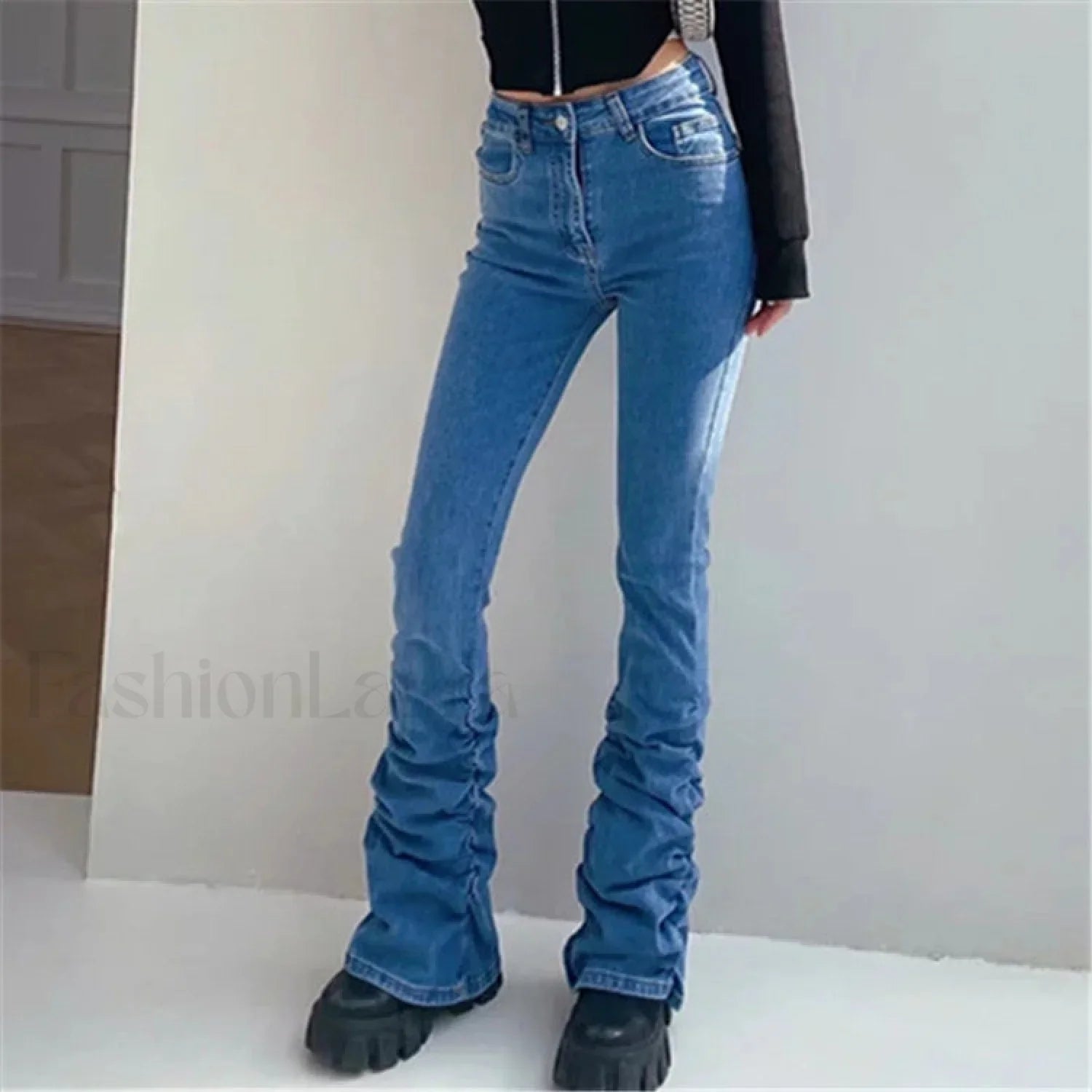 High Waist Graceful Gathered Bootcut Jeans
