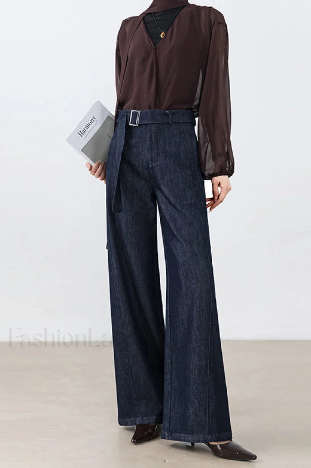 High Waist Loose Straight Leg Jeans Dark Blue / S