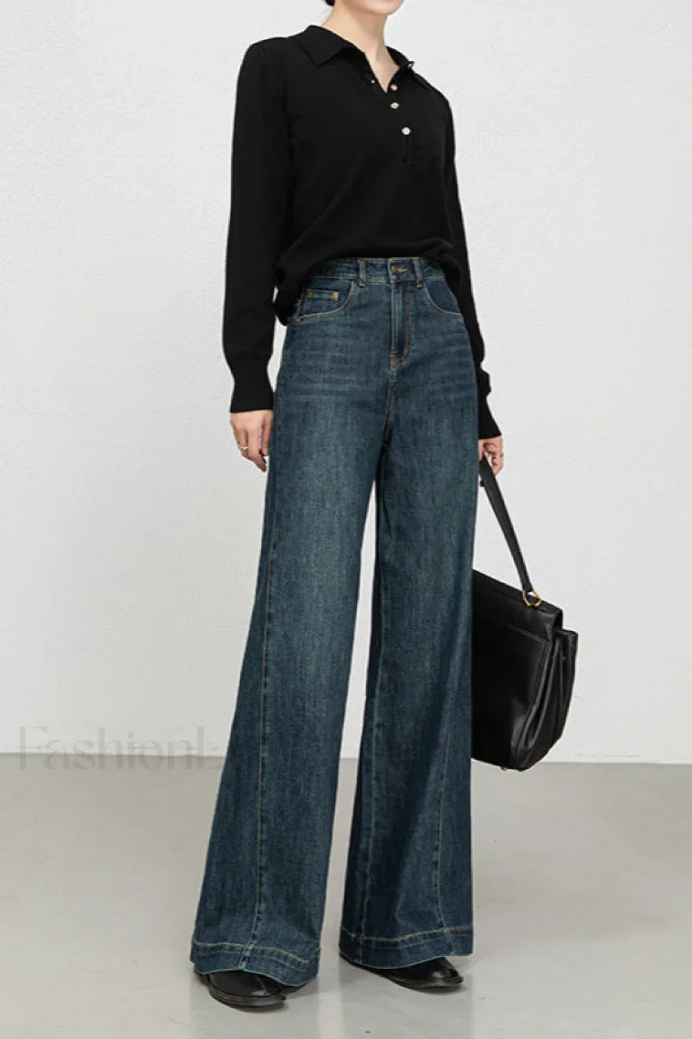 High Waist Loose Wide Leg Jeans Blue / S