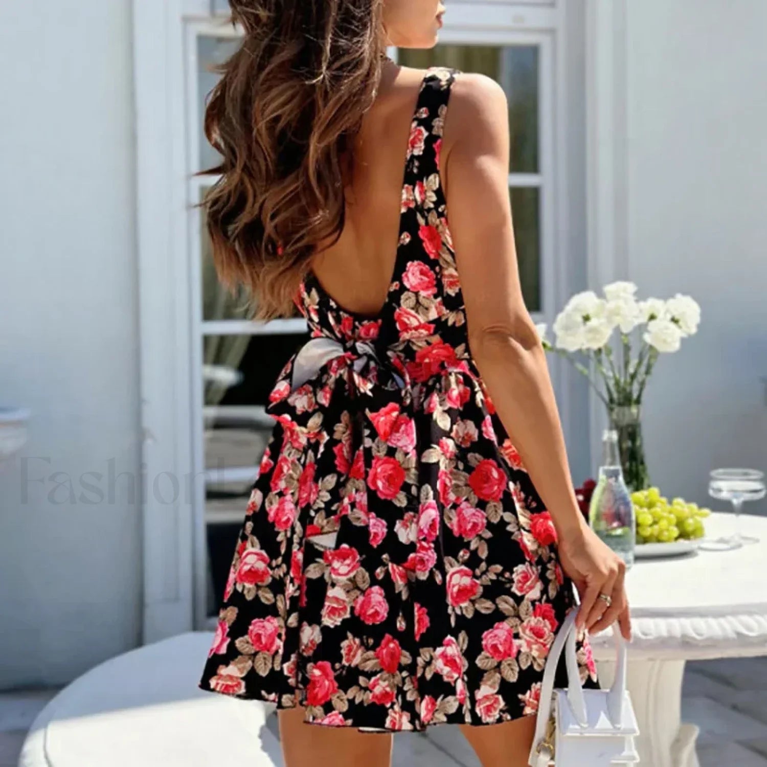 High-Waist Pleated Floral Dress