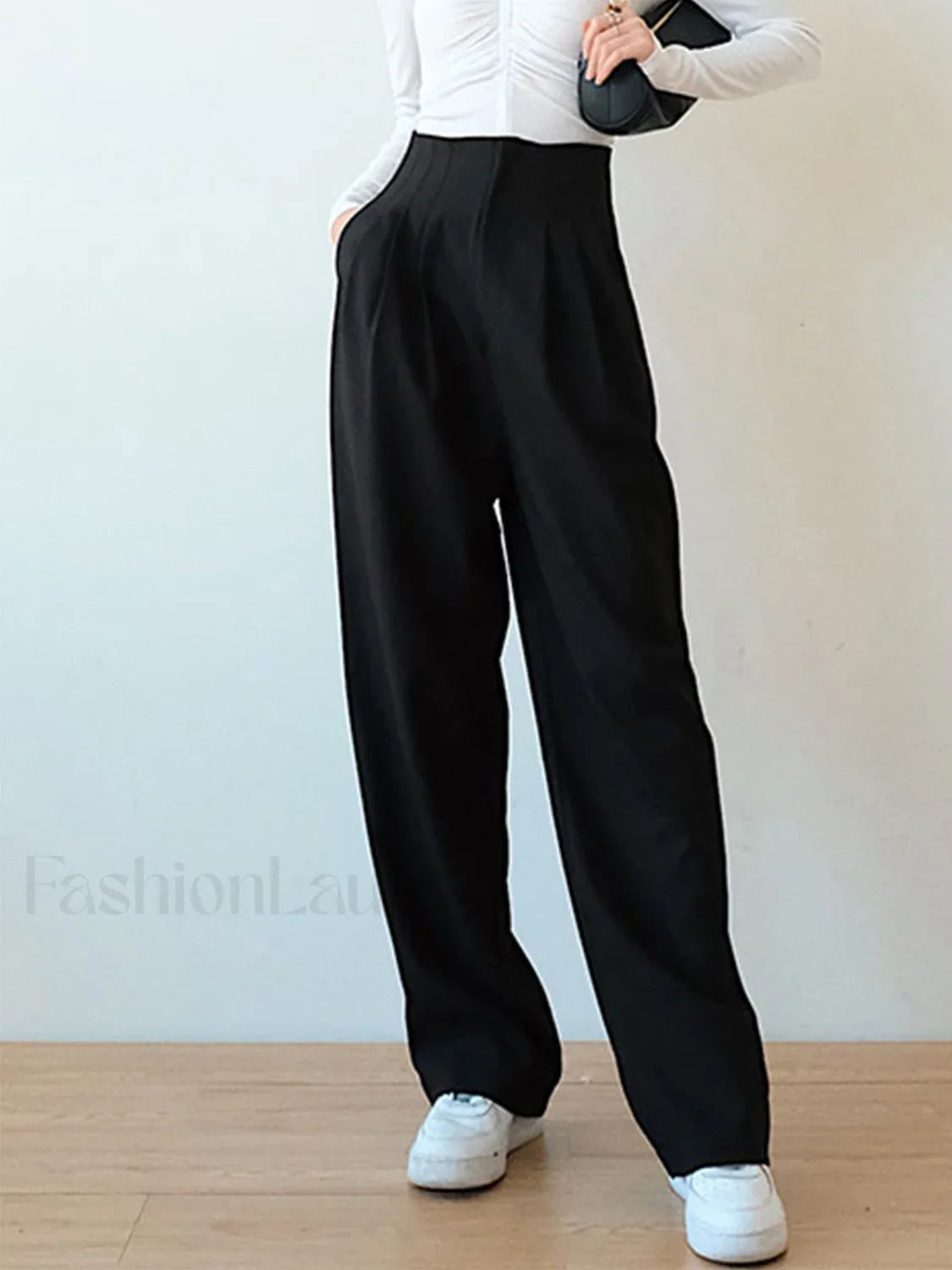 High Waist Pleated Trendy Wide Leg Pants