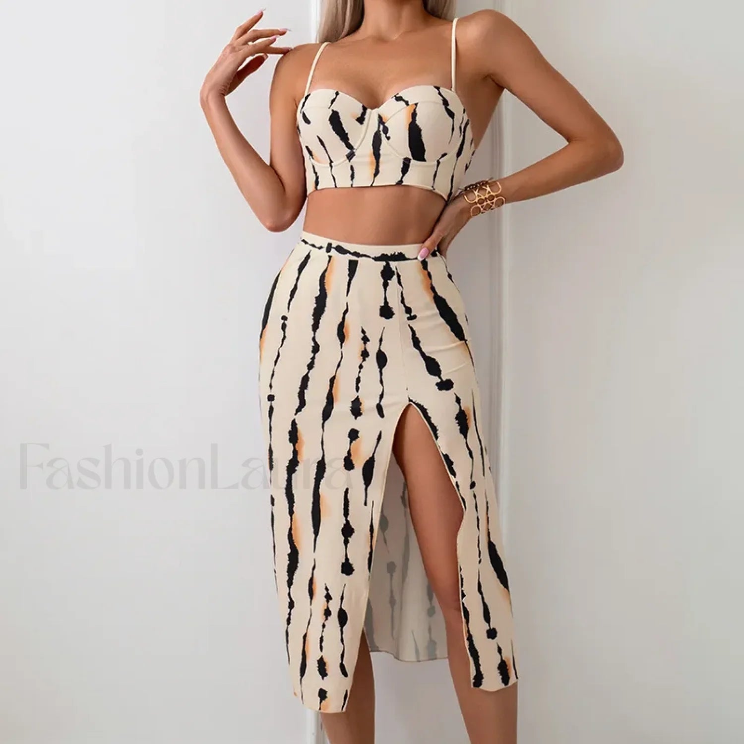 High-Waist Striped Push-Up Three Piece Set