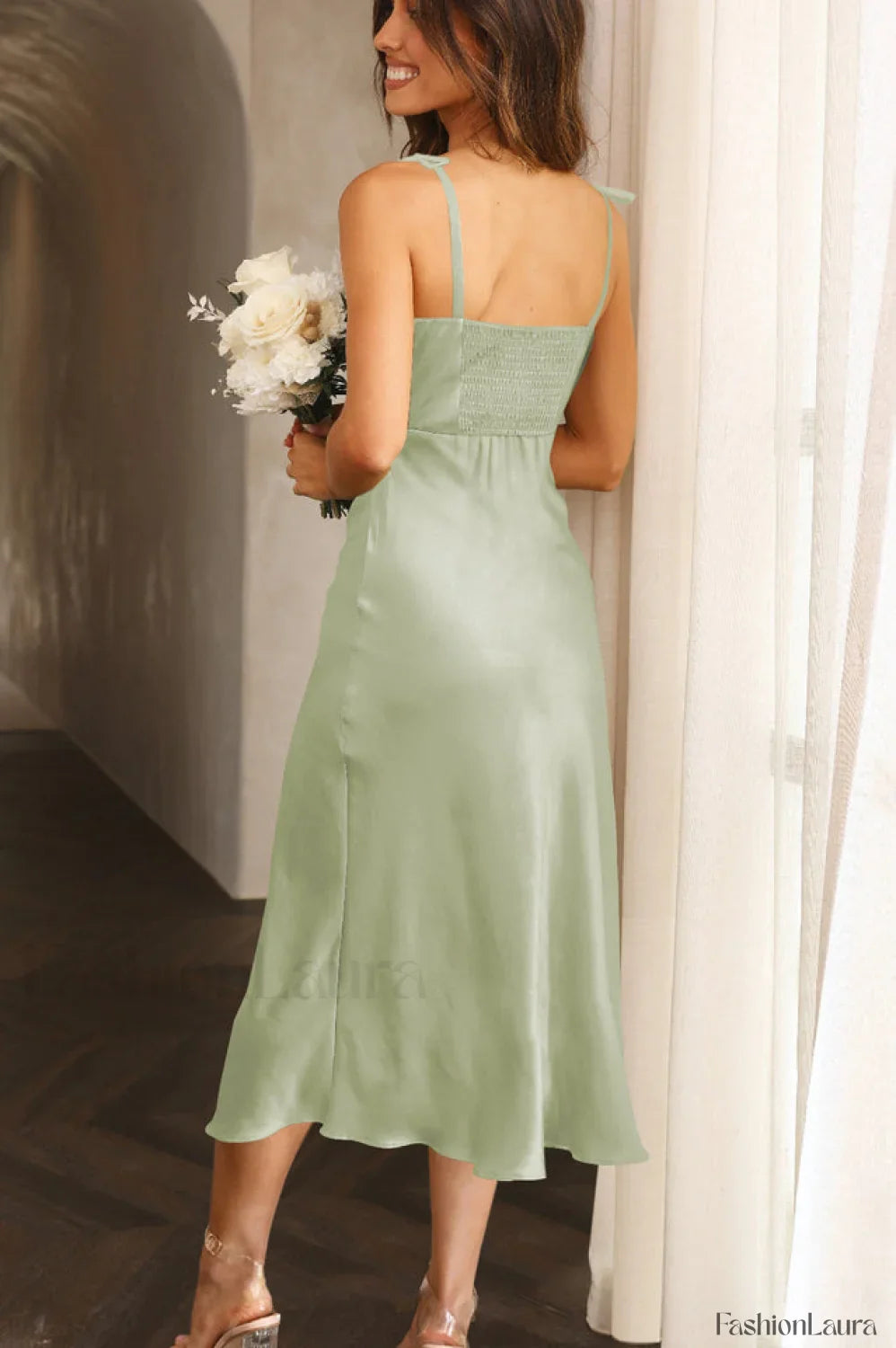 High Waist Stylish Satin Wrap Dress