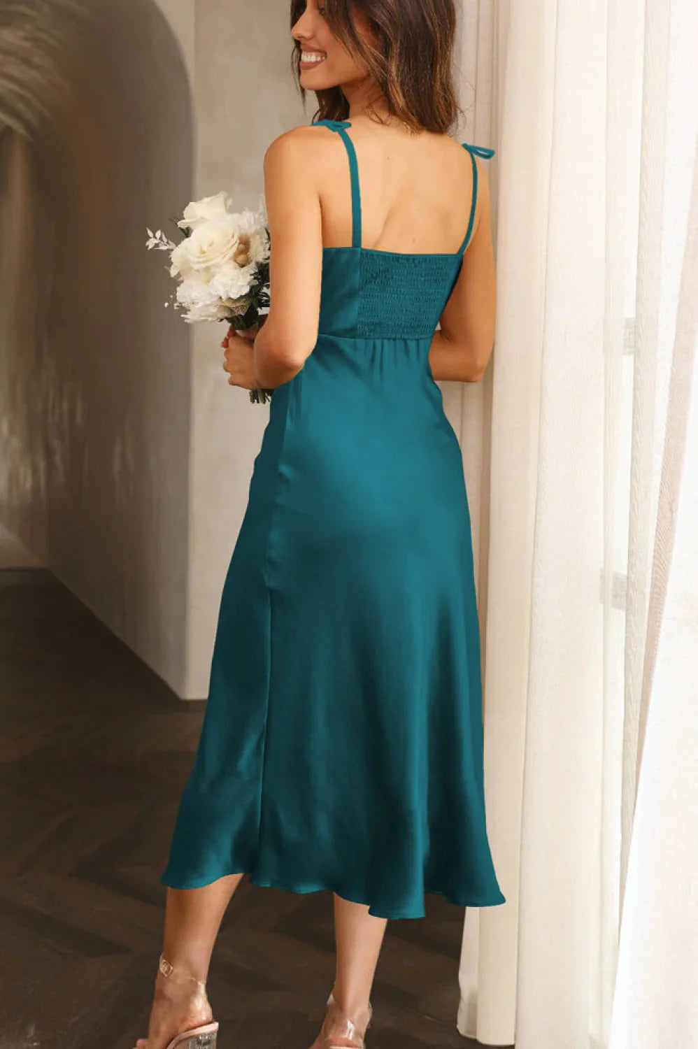 High Waist Stylish Satin Wrap Dress