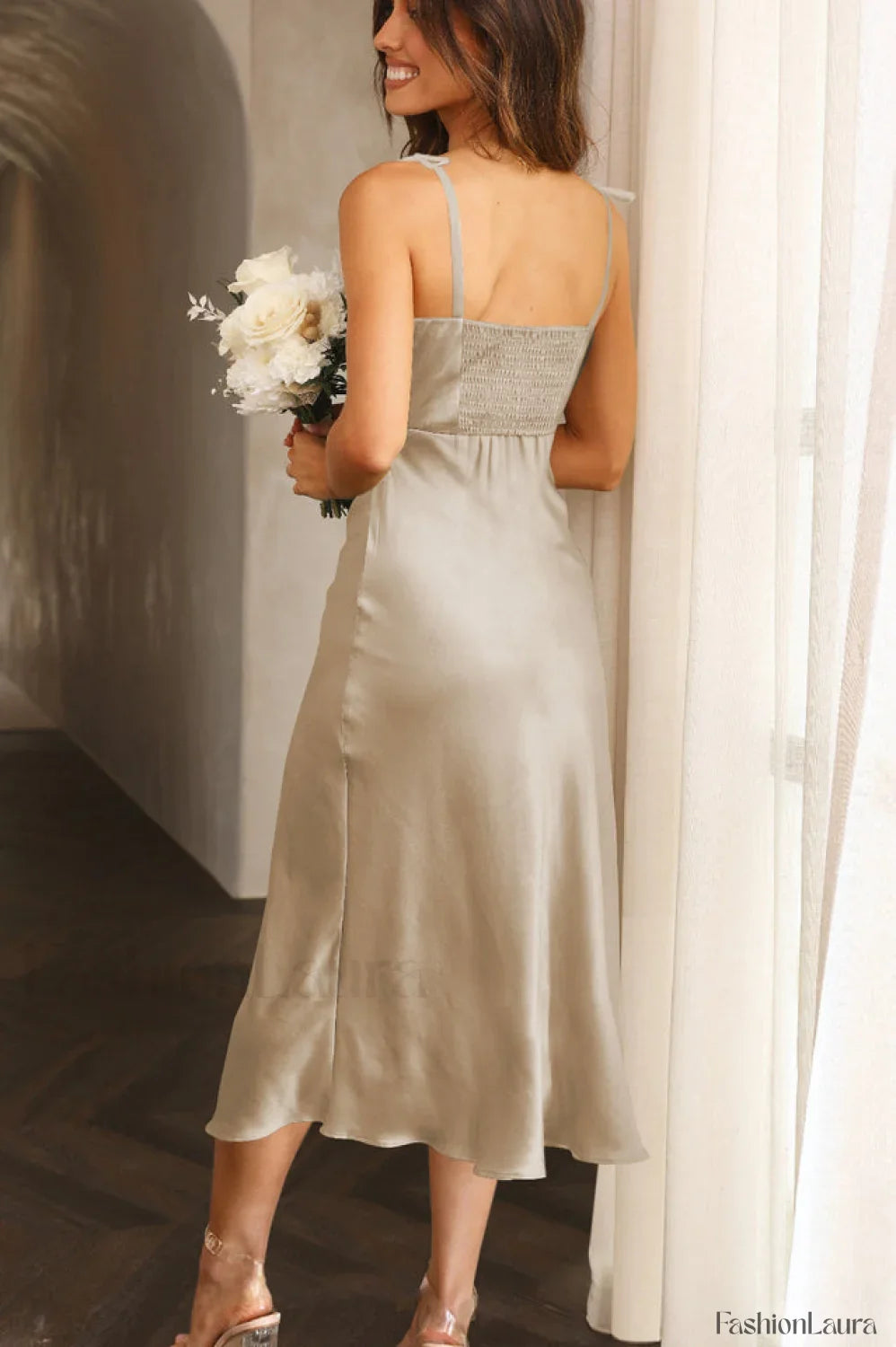 High Waist Stylish Satin Wrap Dress