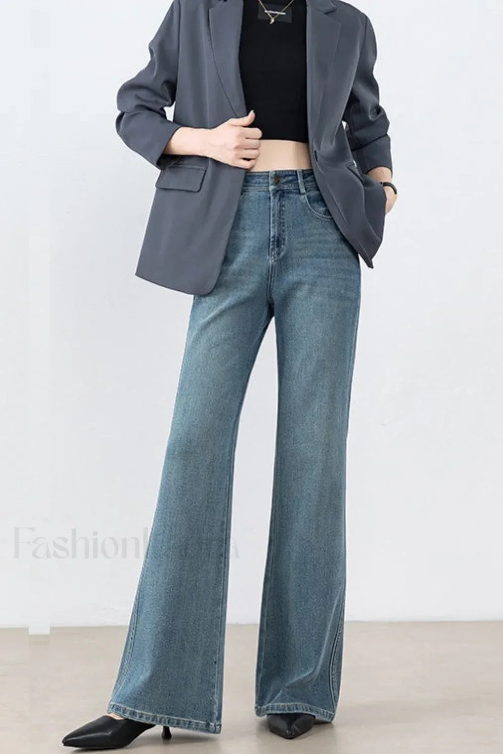 High Waist Tencel Stretch Flared Jeans Blue / S