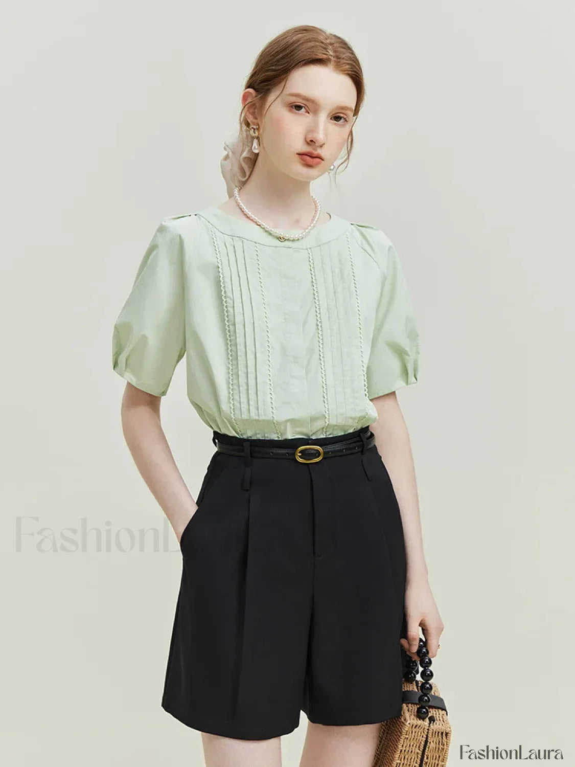 High Waist Twill Pleated Office Lady Short