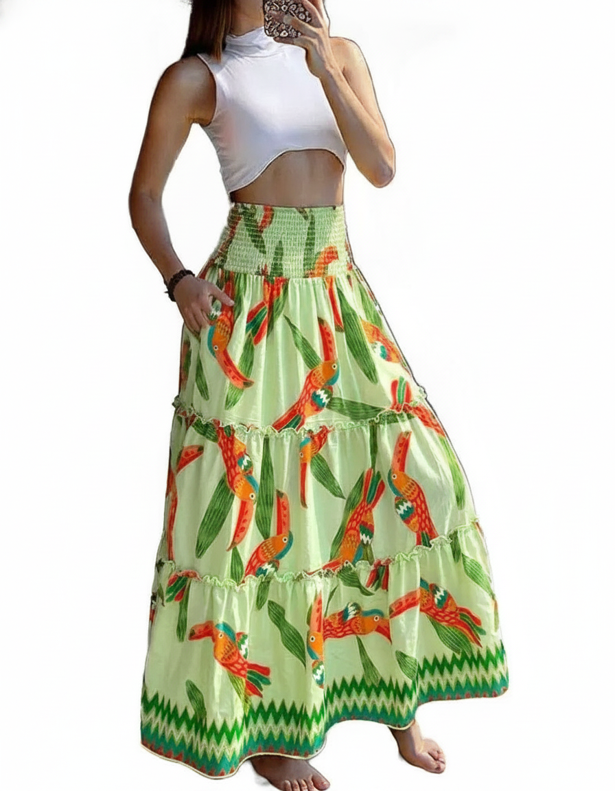 High Waisted A Line Maxi Skirt In Lightweight Breathable Viscose Fabric For Women