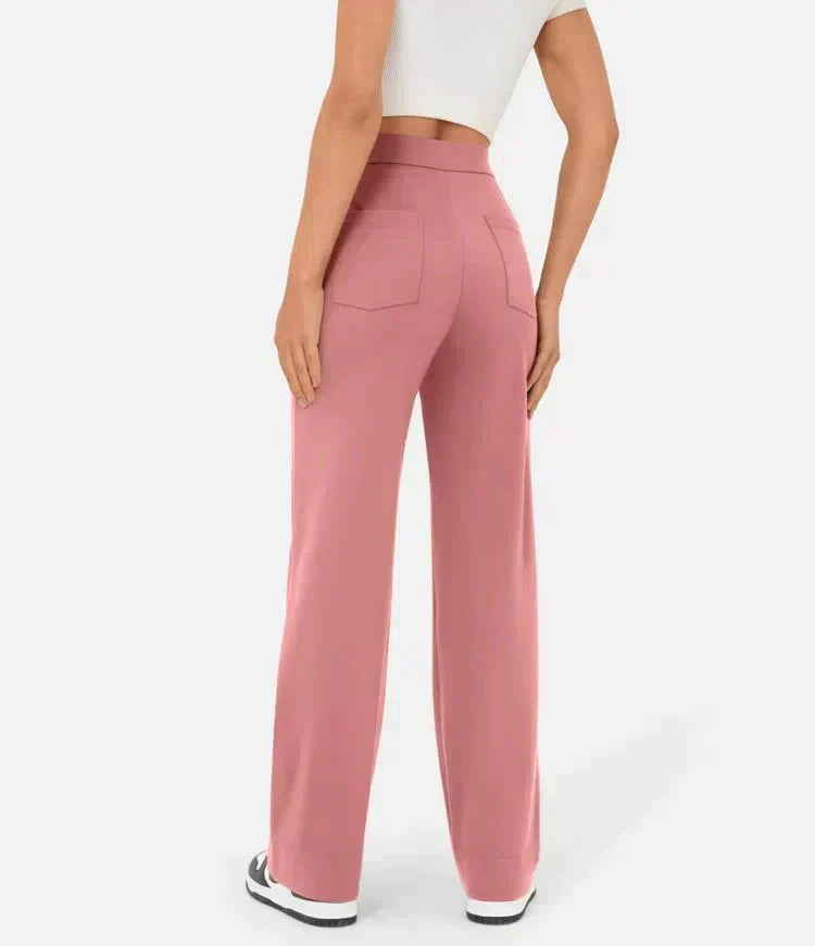 High Waist Button Front Patch Pocket Wide Leg Trousers