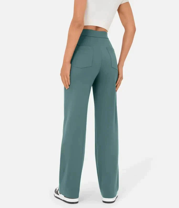 High Waist Button Front Patch Pocket Wide Leg Trousers