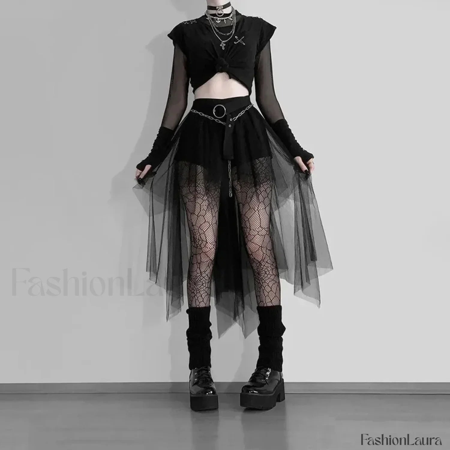High Waisted Gothic Net Yarn Summer Skirt