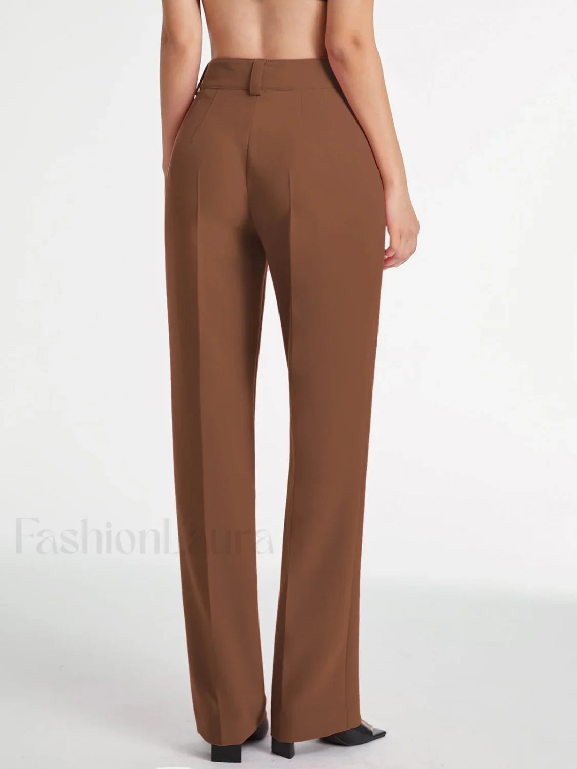 High Waisted Pleat Front Modern Solid Colored Straight Leg Trousers