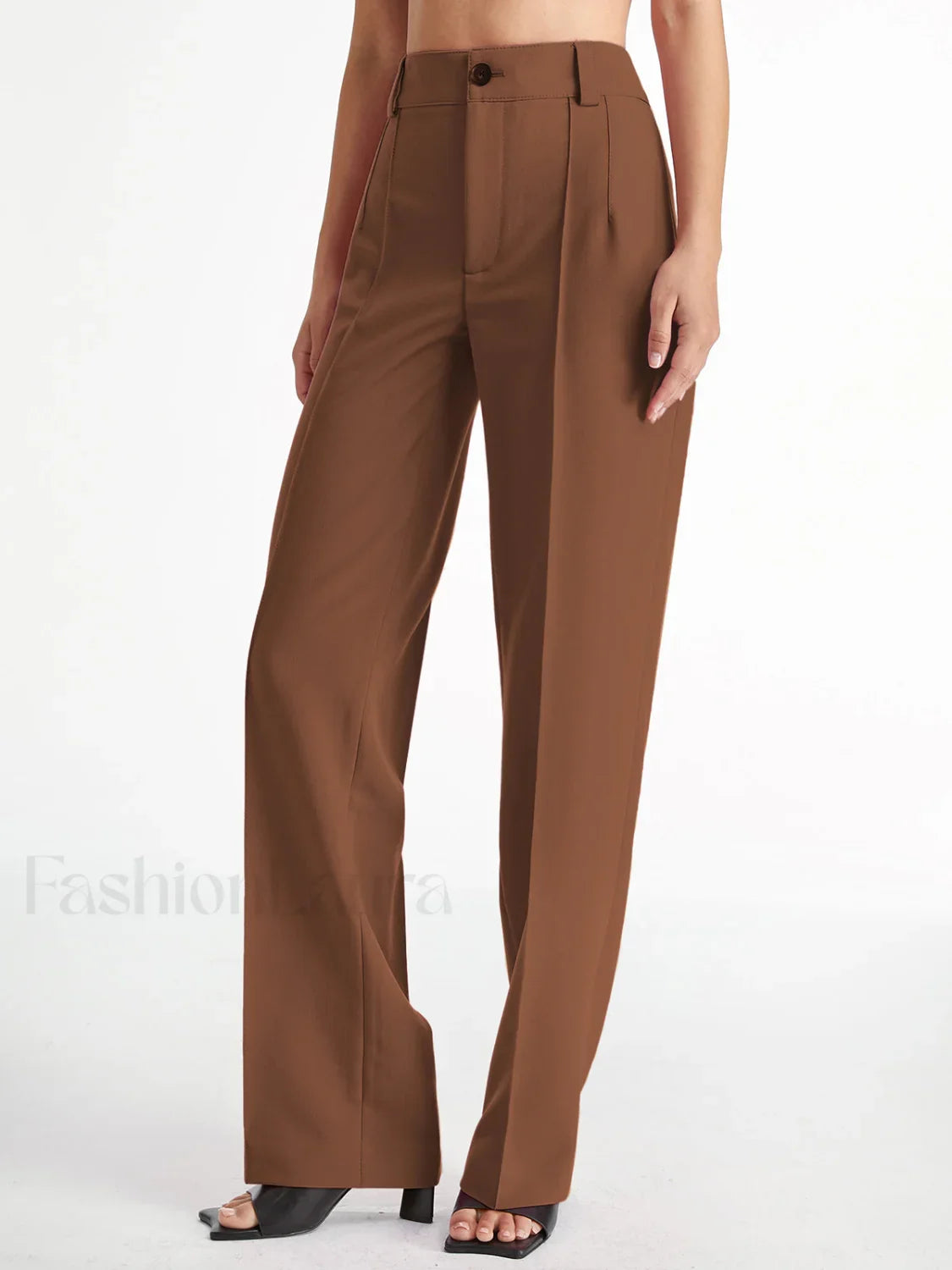 High Waisted Pleat Front Modern Solid Colored Straight Leg Trousers