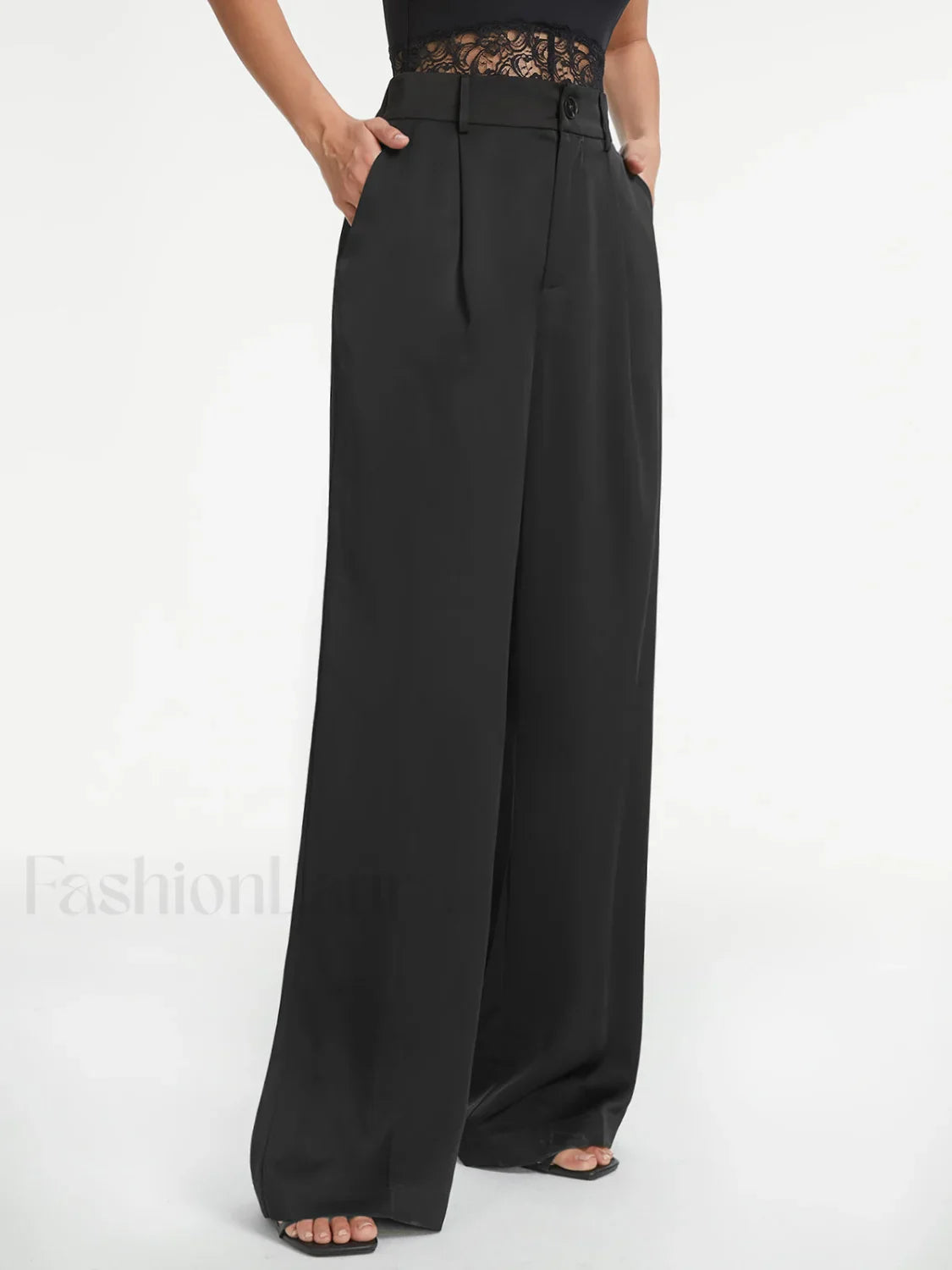 High Waisted Pleat Trendy Front Wide Leg Trousers