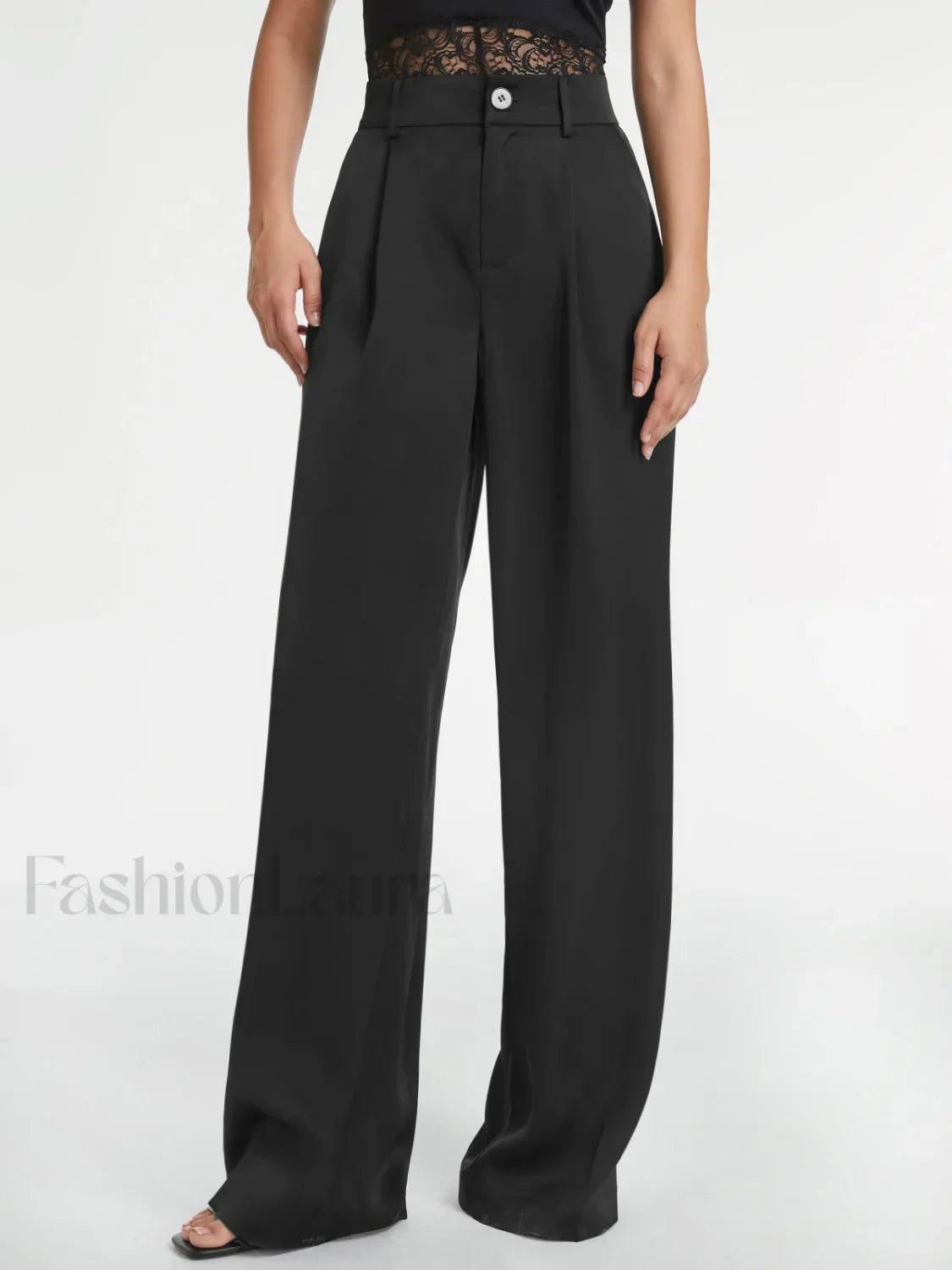 High Waisted Pleat Trendy Front Wide Leg Trousers