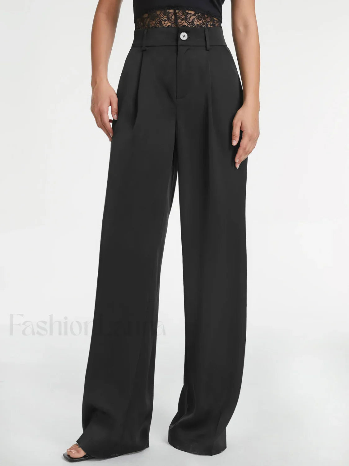 High Waisted Pleat Trendy Front Wide Leg Trousers