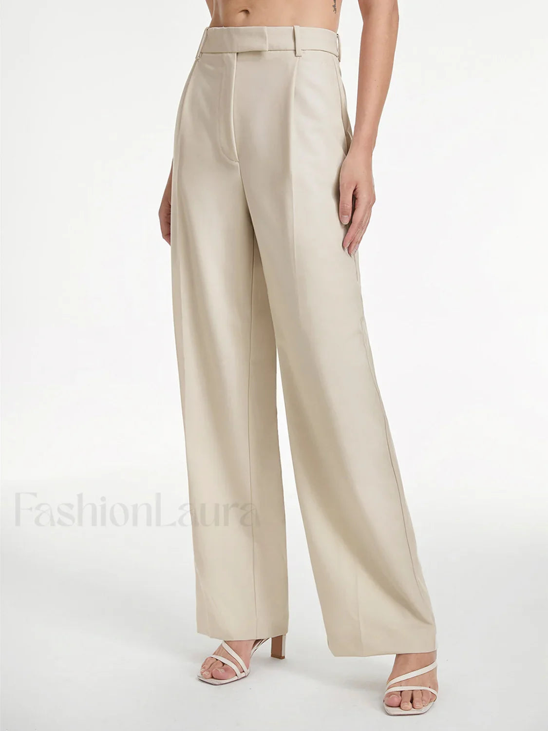High Waisted Relaxed Fit Wide Leg Dress Pants Beige / XS Pants