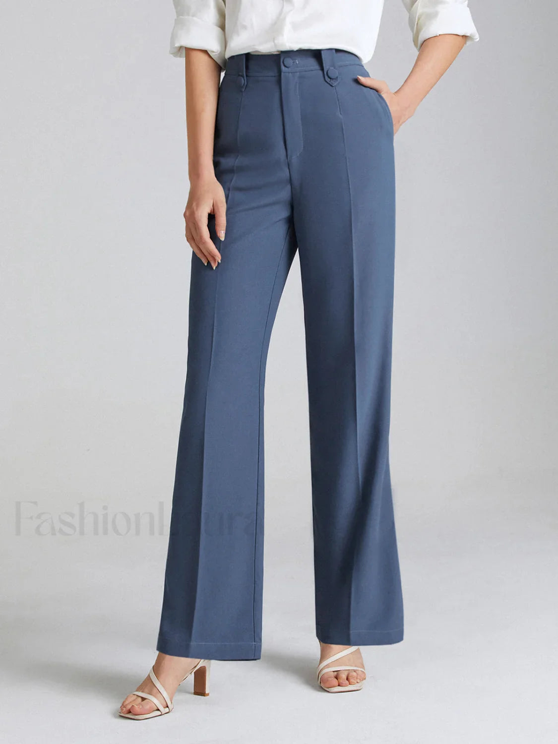 High Waisted Seam Trendy Detail Straight Leg Trousers